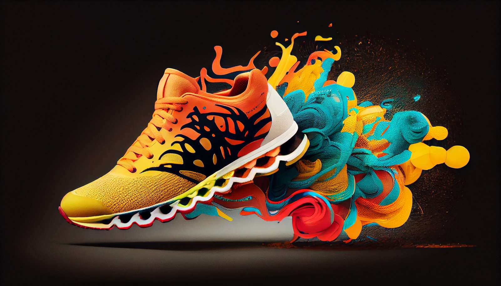 Sports shoe competition in abstract multi color background generated by AI